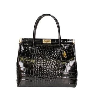 Vera Pelle leather Elegant Black-Embossed Handbag